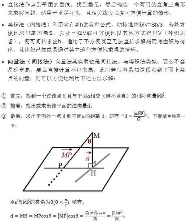 点到面的距离公式是什么 计算方式是什么