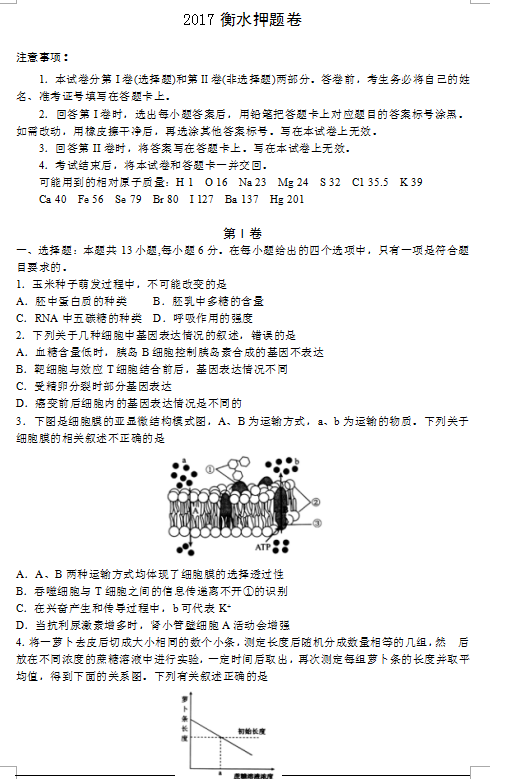 2017衡水金卷押题卷理科