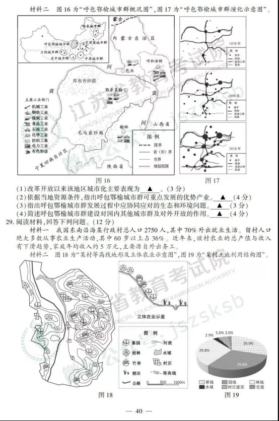 2019年江苏高考地理试题及答案