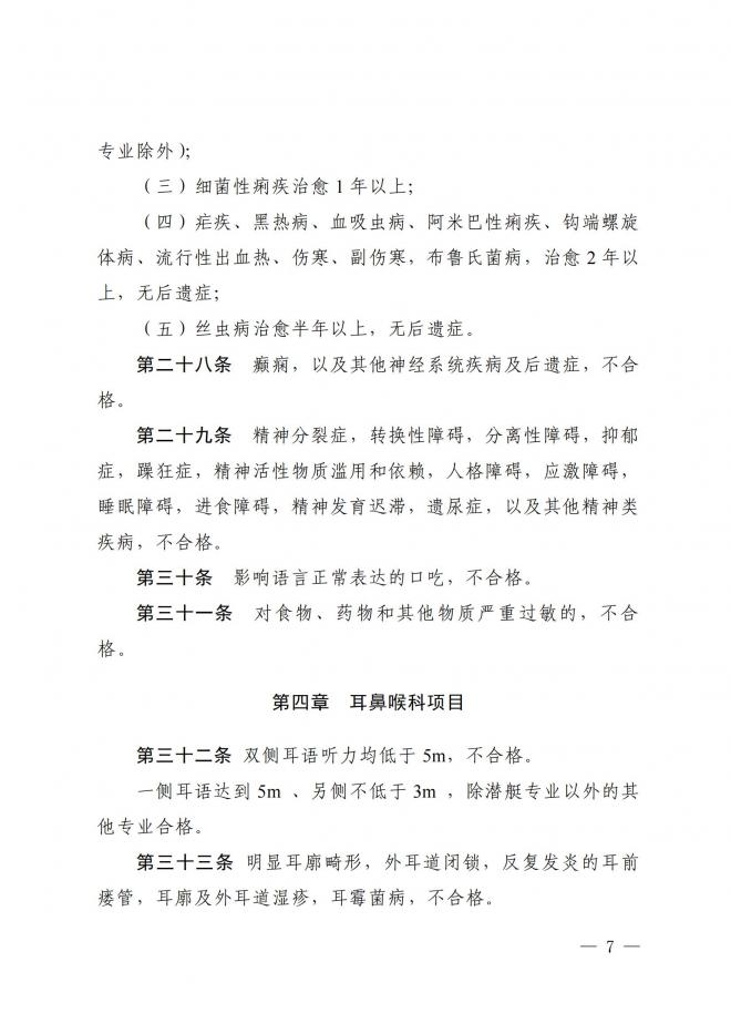 2022年军队院校招收学员体格检查标准